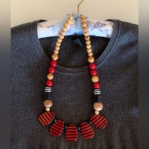 Red and Black Wooden Beaded Necklace